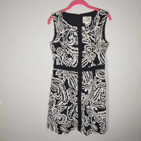 Anthropologie -Tabitha Dress Women's Eyelet Sheath Dress Black White Size 8 - Picture 6 of 6